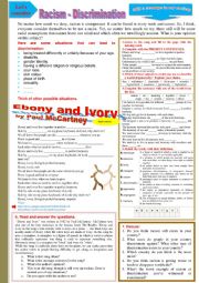 English Worksheet: EBONY AND IVORY - RACISM - DISCRIMINATION - Listening / Reading / Speaking / Writing + KEY