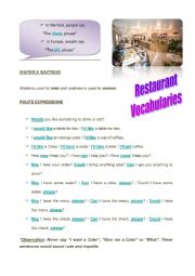 English Worksheet: Restaurant Vocabularies