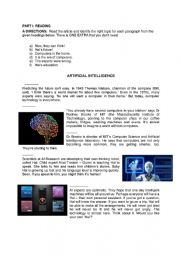 English Worksheet: ARTIFICIAL INTELLIGENCE