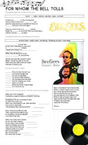 English Worksheet: FOR WHOM THE BELL TOLLS-  BEE  GEES