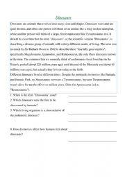 English Worksheet: dinosaurs