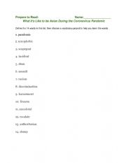 English Worksheet: Vocab for Reading 