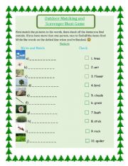English Worksheet: Outdoor Matching and Scavenger Hunt Game