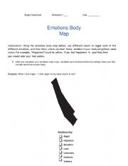 English Worksheet: Emotions body map