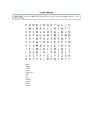 English Worksheet: False friends wordsearch