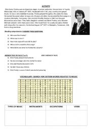 Elvis Presley biography plus music wordsearch