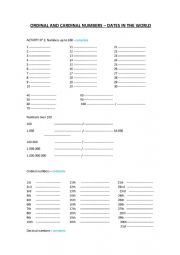 English Worksheet: Cardinal and Ordinal Numbers- Dates in the world