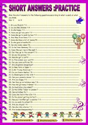 English Worksheet: short answers with KEY