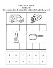 English Worksheet: CVC Cut and Paste Medial �a�