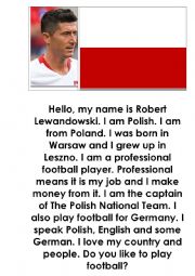 English Worksheet: I am Robert Lewandowski from Poland