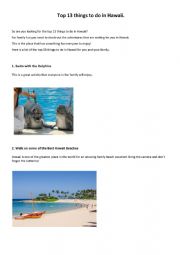 English Worksheet: Top 13 things to do in Hawaii