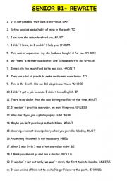 English Worksheet: REWRITE B1+