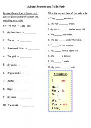 English Worksheet: subject pronouns and to be verb grammar