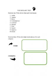 English Worksheet: Vocabulary Test for B1