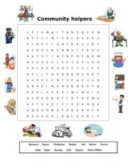 English Worksheet: Community helpers wordseacrh