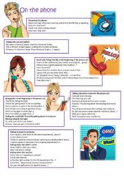 English worksheet: On the phone : useful phrases to say 