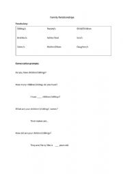 English Worksheet: Family Vocab and Conversation Starters