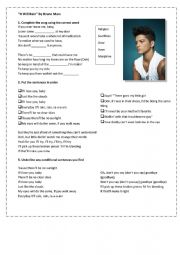 English Worksheet: Song - Burno Mars It will Rain - Conditionals