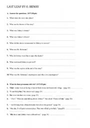 English Worksheet: Reading Worksheet Last Leaf
