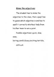 English Worksheet: mime the adjective game
