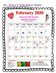 English Worksheet: Behabior Calendar Template and editable 