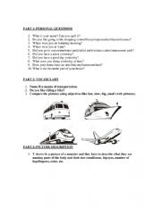 English Worksheet: Speaking activity - Personal questions, means of transportation, comparatives, picture description, parts of the body, role play, conversation