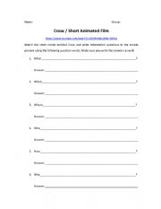 English Worksheet: Crow Short Animated Film/Question Words