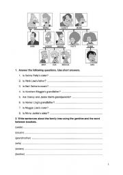 English Worksheet: The Genitive - The Simpsons� family tree