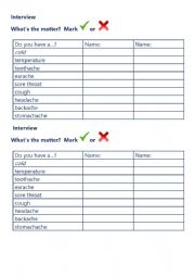 English Worksheet: interview health problems