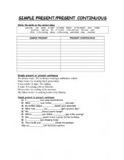 English Worksheet: Simple Present-Present Continuous