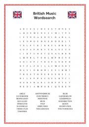 BRITISH MUSIC WORDSEARCH