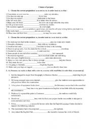 English Worksheet: Clauses of purpose