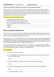 English Worksheet: Dust Bowl reading comprehension