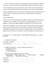 English Worksheet: I have a dream written comprehension