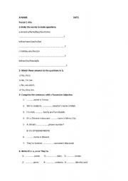 English Worksheet: Verb to be Possessive Adj Imperatives
