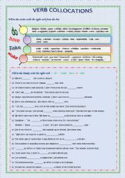 English Worksheet: VERB COLOCATIONS WITH DO, MAKE, HAVE AND TAKE