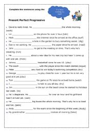 English Worksheet: Present Perfect Progressive 