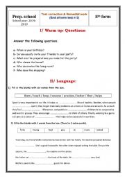 English Worksheet: 8th form - Test correction and remedial work