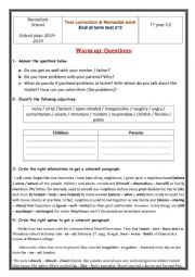 English Worksheet: 1st form - Test correction and remedial work