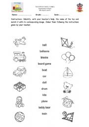 Toys 1st grade worksheet