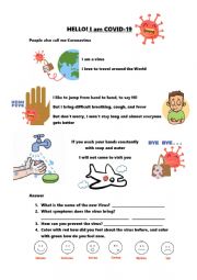 English worksheet: I am COVID-19! A new Coranovirus