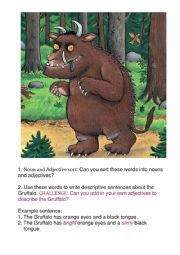 English Worksheet: Gruffalo nouns and adjectives activity