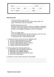 English Worksheet: Test High school 2nd grade