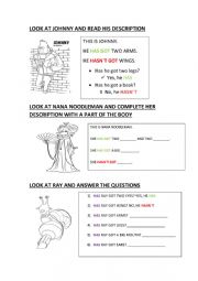 English Worksheet: Sing The movie! Describe each character using Has Got - Hasnt got