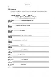 English Worksheet: Have - Has