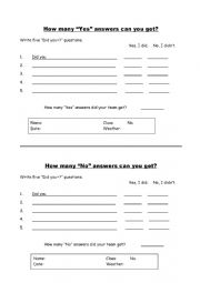 English Worksheet: Did you  ?