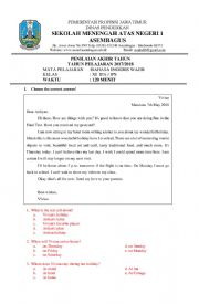 English Worksheet: Soal pat kelas xi