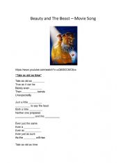 English Worksheet: Tale as old as time - Fill in the blanks - Lyrics Beauty and the Beast Song