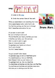 English Worksheet: song: Don�t Give Up - Bruno Mars