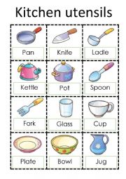 English Worksheet: Kitchen Utensils